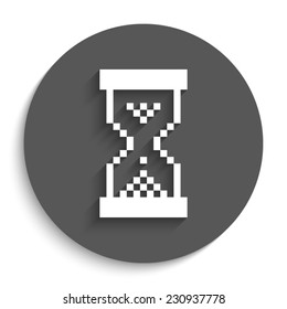 pixel hourglass  - vector icon with shadow on a round grey button