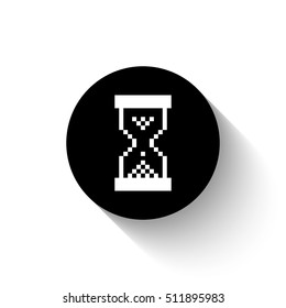 pixel hourglass - white vector icon  with shadow