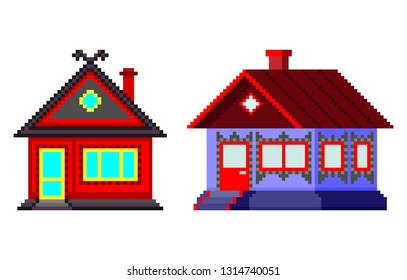 Pixel houses icon. Vector illustration. Isolated object on white background. Isolate.