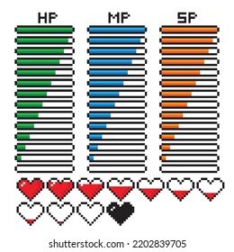 Pixel HP scale. Progress or regression in lives, graphic elements.