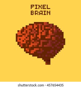 Pixel human brain, pixelated illustration. - Stock vector