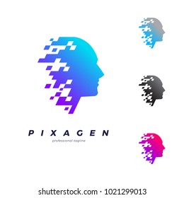 Pixel human face technology logo template