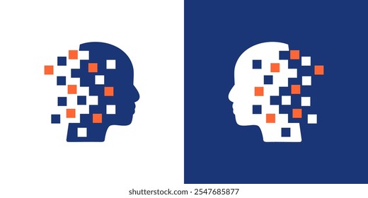 Pixel cabeza humana logo digital abstracto mente cerebro icono Vector