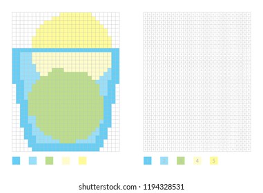Pixel ice cream balls in а glass in the coloring page with numbered squares, vector illustration
