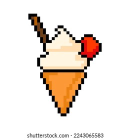 Icono de helado de píxeles, helado de 8 bits. Helado de Pixel Art, Ilustración vectorial aislada en fondo blanco.