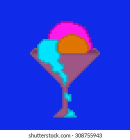 Pixel ice-cream symbol on blue