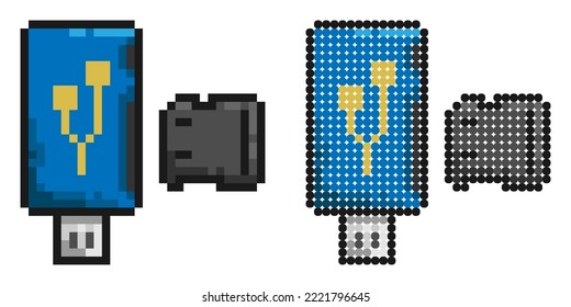 Pixel icon. Adapter for connecting external carriers of digital information. Simple retro game vector isolated on white background