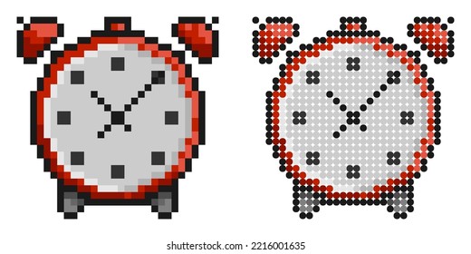 Pixel icon. Alarm clock icon isolated on white background. Mechanical watch for measuring time. Simple retro game vector isolated on white background