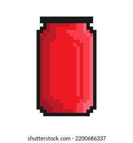 Icono de píxeles, lata de aluminio para refrescos. Almacenando cócteles y refrescos en frasco. Vector de juego retro simple aislado en fondo blanco