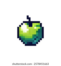 Pixel icon apple vector. Logo fruit green apple. Icon fruit pixel. 8 bit apple icon. stylish apple in pixel 16 bit style 80 x.