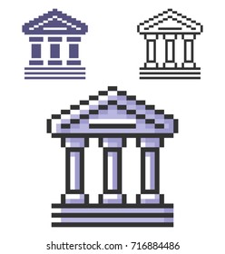 Pixel icon of bank building (ancient style building)  in three variants. Fully editable
