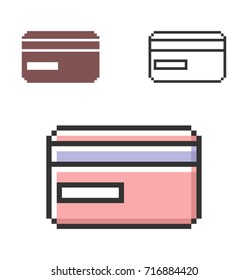Pixel icon of bank card in three variants. Fully editable