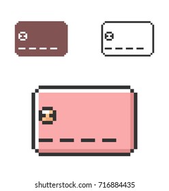 Pixel icon of bank card in three variants. Fully editable