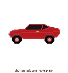 Pixel icon. Beautiful red car 