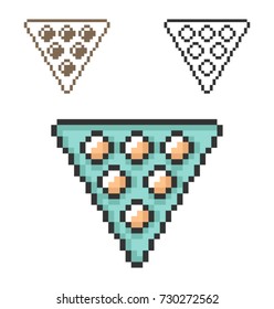 Pixel icon of  billiards balls triangle in three variants. Fully editable