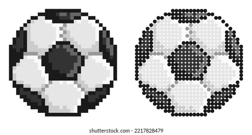 Pixel icon. Black and white classic soccer ball. Football sport game. Simple retro game vector isolated on white background