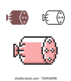 Pixel icon of boiled sausage in three variants. Fully editable
