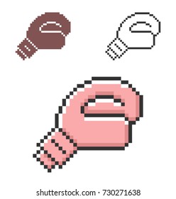 Pixel icon of boxing glove in three variants. Fully editable