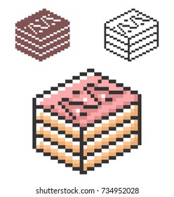 Pixel icon of cake in three variants. Fully editable