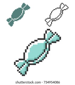 Pixel icon of candy in three variants. Fully editable

