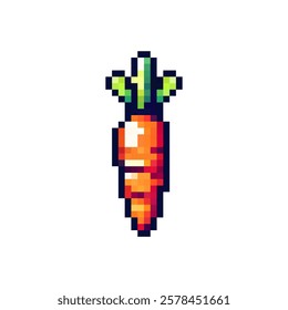 Pixel icon carrot vector. Logo vegetable orange carrot. Icon vegetable pixel. 8 bit icon carrot. stylish carrot in pixel 16 bit style 80 x.