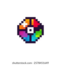 Pixel icon CD or DVD disk vector. Computer color disk logo. Game disk. 8 bit disk icon. Memory disks in pixel 16 bit style 80s.