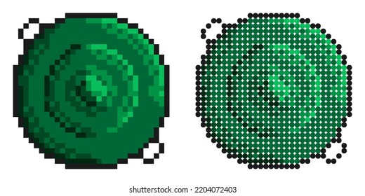 Pixel Icon. Combat Anti Tank Mine. Weapons For Combating Equipment And The Enemy. Simple Retro Game Vector Isolated On White Background