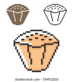 Pixel icon of cupcake in three variants. Fully editable
