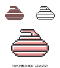 Pixel icon of curling stone in three variants. Fully editable