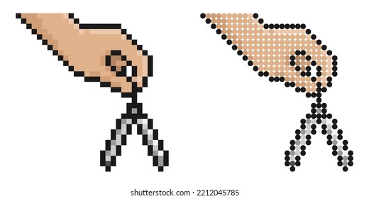 Pixelsymbol. Zeichnen Kompass, Trenner für Skizzen In Hand von Ingenieur oder Designer. Einfache Retro-Game-Vektorgrafik einzeln auf weißem Hintergrund