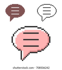 Pixel icon of  elliptical speech bubble in three variants. Fully editable 