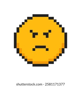 Pixel icon face emotion of anger, 8 bit face with emotion of anger.