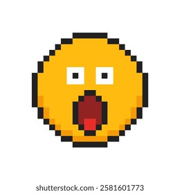 Pixel icon face emotion of astonishment, 8 bit face with emotion of astonishment.