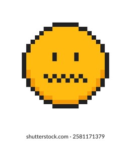 Pixel icon face emotion of fear, 8 bit face with emotion of fear.