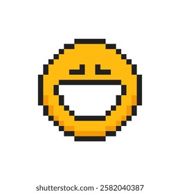 Pixel icon face emotion of joy, 8 bit face with emotion of joy.