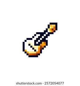 Pixel icon guitar. Stringed musical instrument guitar in pixel style. 8 bit guitar vector. Musical instrument icon vector. Vector illustration.