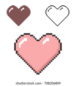 Pixel icon of heart in three variants. Fully editable