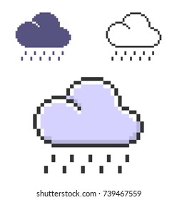 Pixel icon of heavy rainfall in three variants. Fully editable  