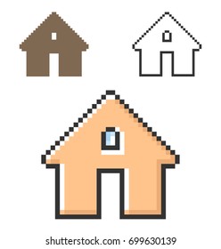 Pixel icon of home in three variants. Fully editable