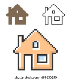 Pixel icon of home in three variants. Fully editable
