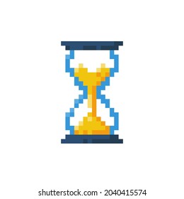 Pixel icon hourglass. Vector illustration pixel art design. Isolated on white background. 8 bit sand clock symbol. Video game graphics.
