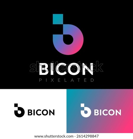 Pixel icon. Letter B with pixels. Turquoise-purple D-pixel monogram. Digital icon.