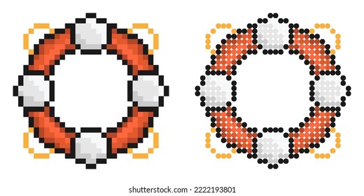 Pixelsymbol. Lebensring. Ausrüstung zur Rettung des Ertrinkens. Einfache Retro-Game-Vektorgrafik einzeln auf weißem Hintergrund