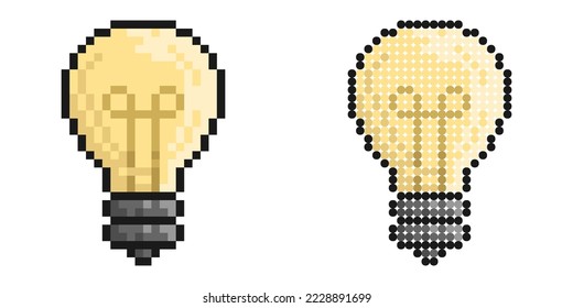 Pixel icon. Light bulb pear shaped. Symbol of ideas, inspiration, creativity. Garland element. Simple retro game vector isolated on white background