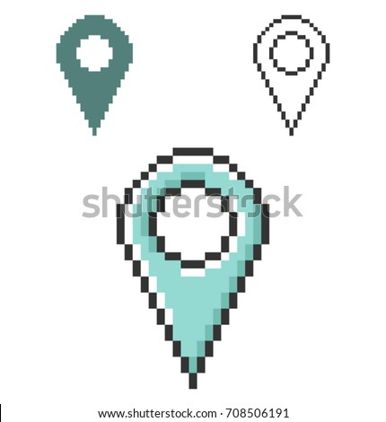 Pixel icon of location in three variants. Fully editable