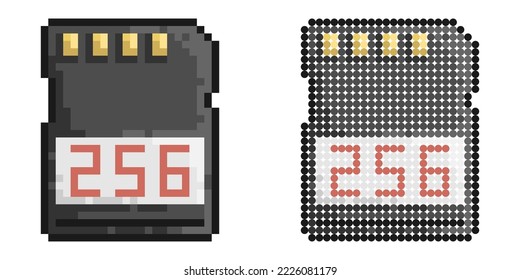Pixel icon. Memory card for storing information. Micro card for copying and transferring data. Simple retro game vector isolated on white background