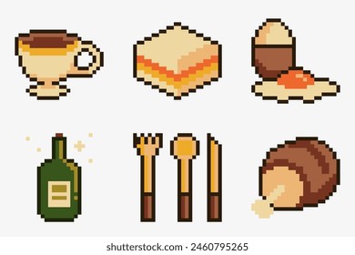 Pixel Icon Mini Set of Old-Fashioned Breakfast