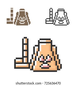 Pixel icon of nuclear power plant in three variants. Fully editable