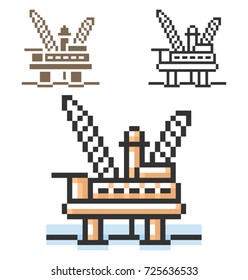 Pixel icon of offshore oil platform in three variants. Fully editable