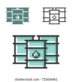 Pixel icon of oil barrels in three variants. Fully editable